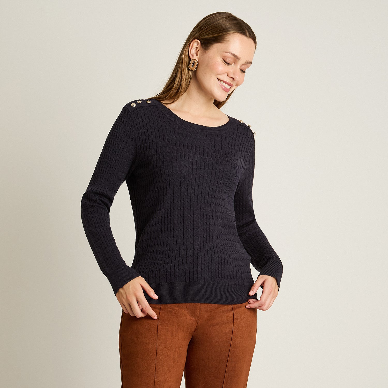 Sweater Azul Manga Larga Elasticidad Media Sin Forro Calce Normal Tela Tejido